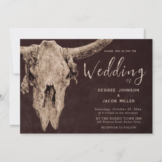 Country Western Brown Rodeo Bull Skull Invitation (Front)