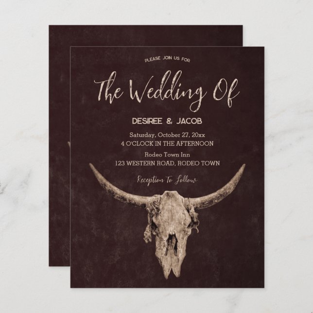 Country Western Brown Rustic Bull Skull Budget (Front/Back)