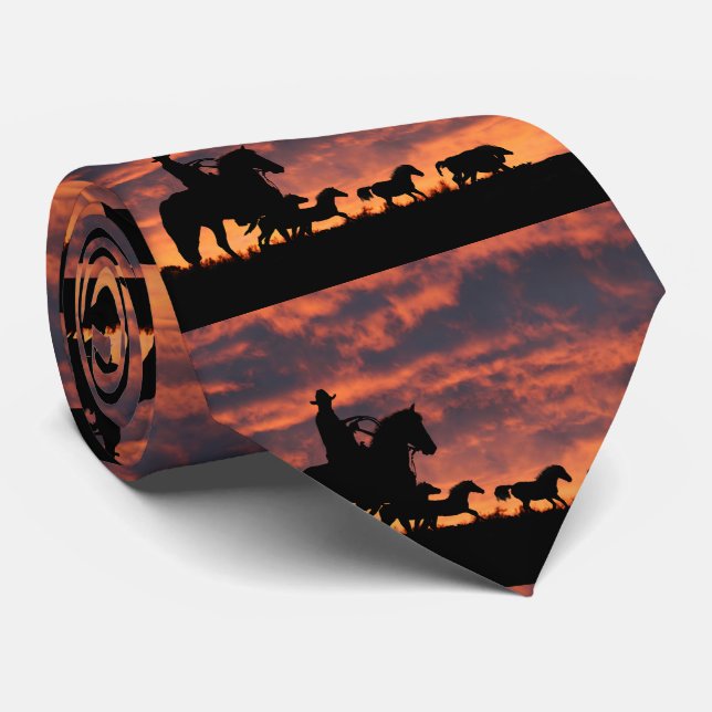 Country Western Cowboy and Horse Roundup Tie (Rolled)