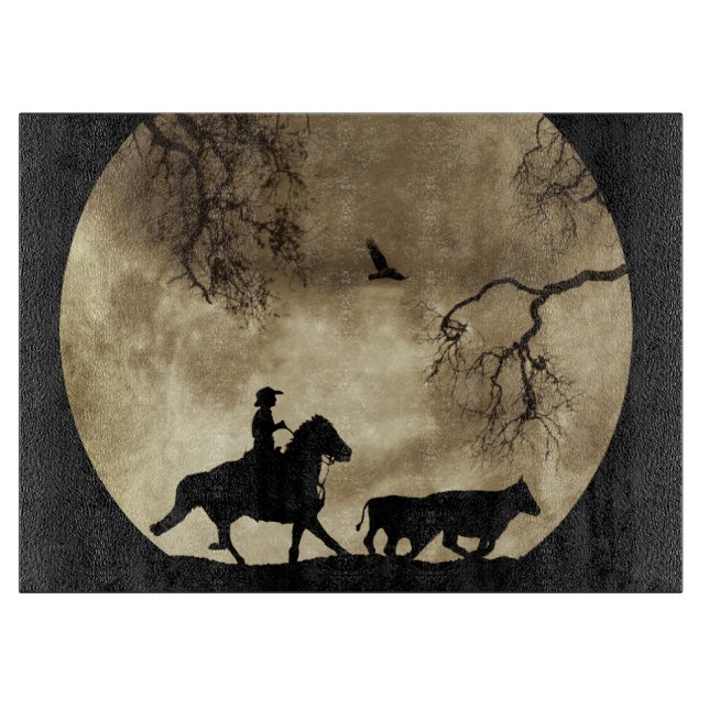Country Western Cowboy and Steers Cutting Board (Front)