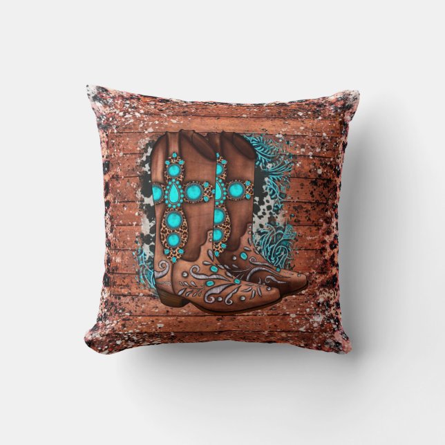 Country Western Cowboy Boots Throw Pillow (Front)