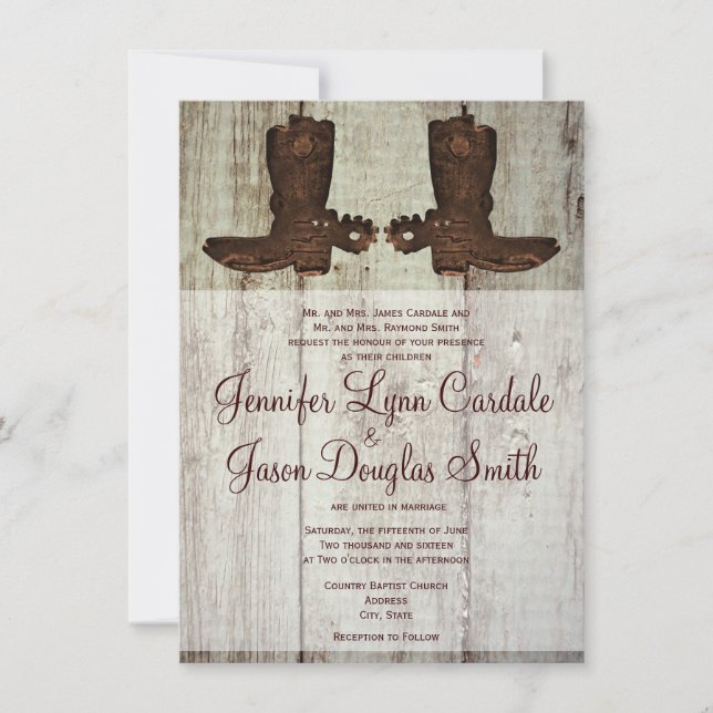 Country Western Cowboy Boots Wedding Invitations (Front)