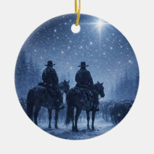 Country Western Cowboy North Star Christmas Cattle Ceramic Ornament