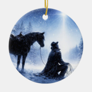 Country Western Cowboy North Star Christmas Ceramic Ornament