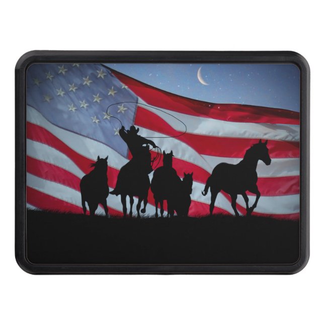 Country Western Cowboy Rodeo Patriotic Trailer Hitch Cover (Front)
