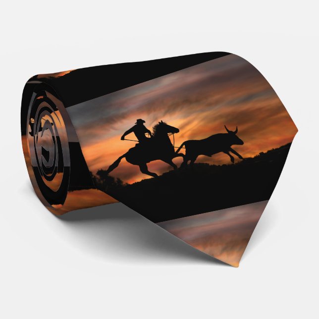 Country Western Cowboy Roping Long Horn Steer Tie (Rolled)