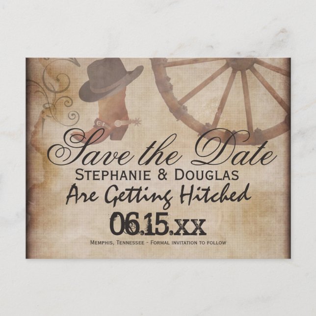 Country Western Cowboy Save the Date Postcards (Front)