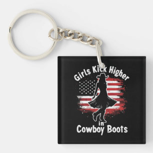 Country Western Cowgirl Girls Kick Higher In Boots Keychain