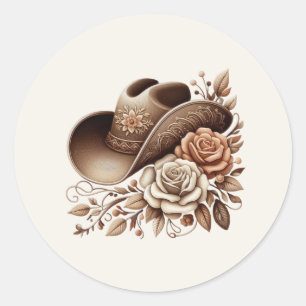 Country Western Cowgirl Hat with Flowers Classic Round Sticker