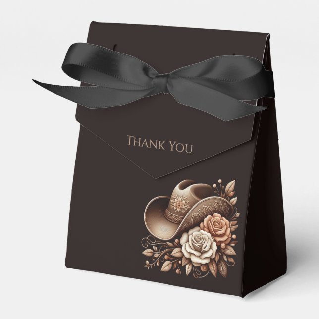 Country Western Cowgirl Hat with Flowers  Favor Box (Front Side)
