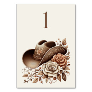 Country Western Cowgirl Hat with Flowers Table Number