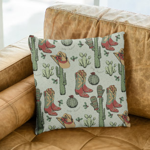 Country Western Cowgirl Howdy Christmas Throw Pillow