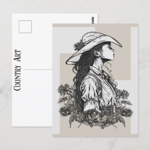 Country Western Cowgirl In A Breeze Cowboy Art Postcard
