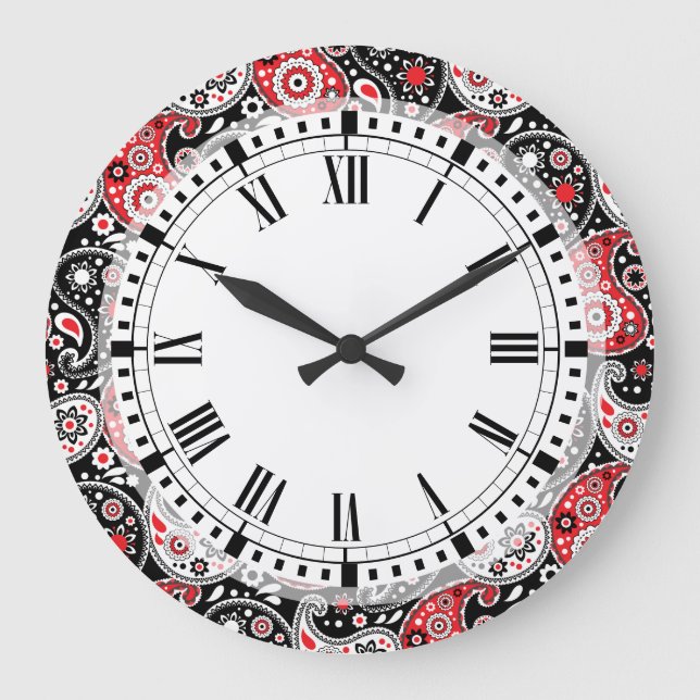 Country Western Farm Bandana Paisley Kitchen Large Clock (Front)