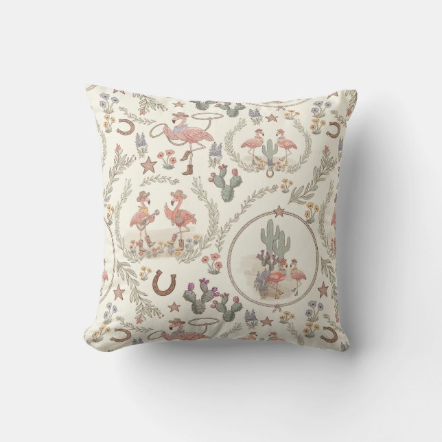 Country Western Flamingo Throw Pillow (Front)