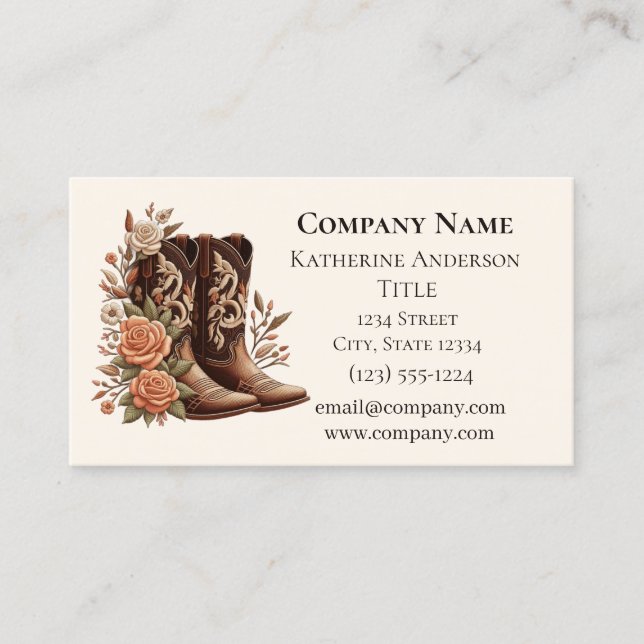 Country Western Flowers with Cowboy Boots Business Card (Front)