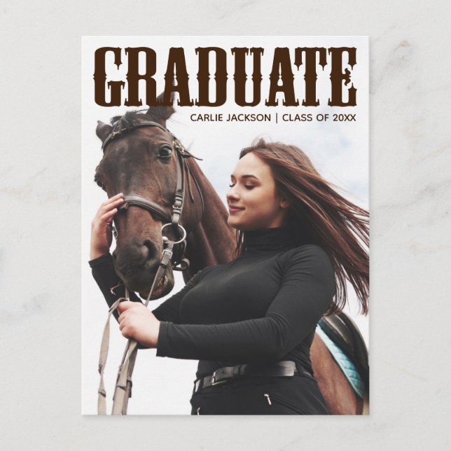 Country Western Graduate Photo Cowgirl Graduation Postcard (Front)