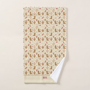 Country Western Hand-Drawn Pattern with Monogram Hand Towel