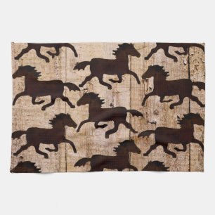 Country Western Horses on Barn Wood Cowboy Gifts Kitchen Towel