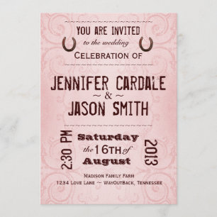Country Western Horseshoe Pink Wedding Invitations