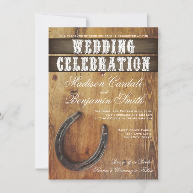 Country Western Horseshoe Rustic Wedding Invites (Front)