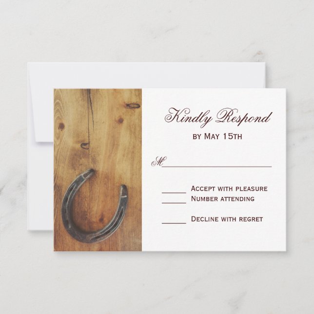 Country Western Horseshoe Rustic Wedding RSVP Card (Front)