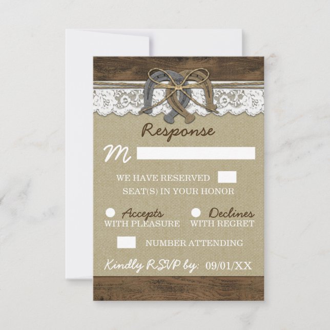 Country Western Horseshoe Wedding Cartes RSVP (Devant)