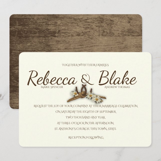 Country Western Horseshoes and Rope Knot Invitation (Front/Back)