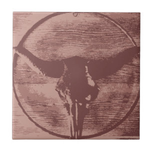 Country Western Longhorns Bull Skull Cowboy Gifts Tile