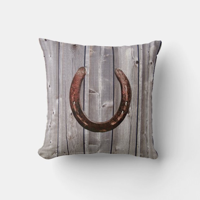 Country Western Lucky Horseshoe Rustic Wood Pillow (Front)