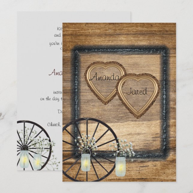Country Western, Mason Jars,  Wedding Invitation (Front/Back)