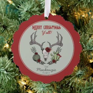 Country Western Merry Christmas Y'All Holiday Ornament Card