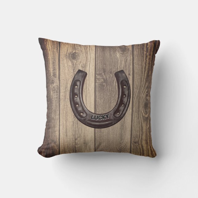 Country Western Personalized Lucky Horseshoe Outdoor Pillow (Front)