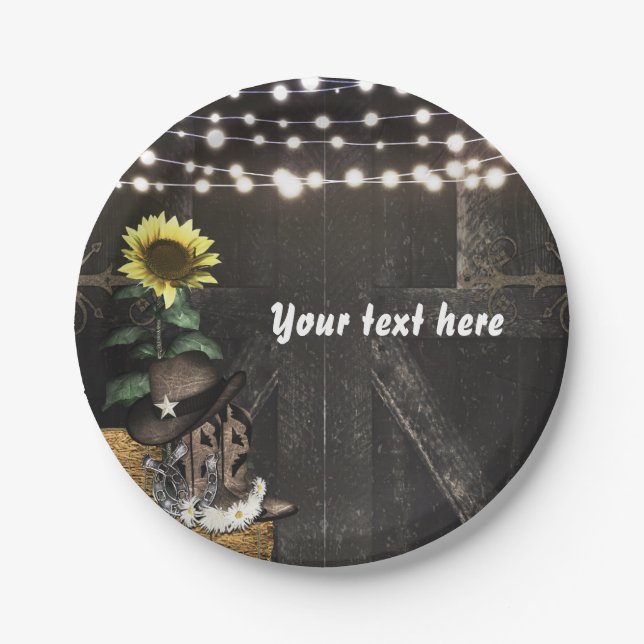 Country Western Rustic Barn Door Wedding Party Paper Plate (Front)