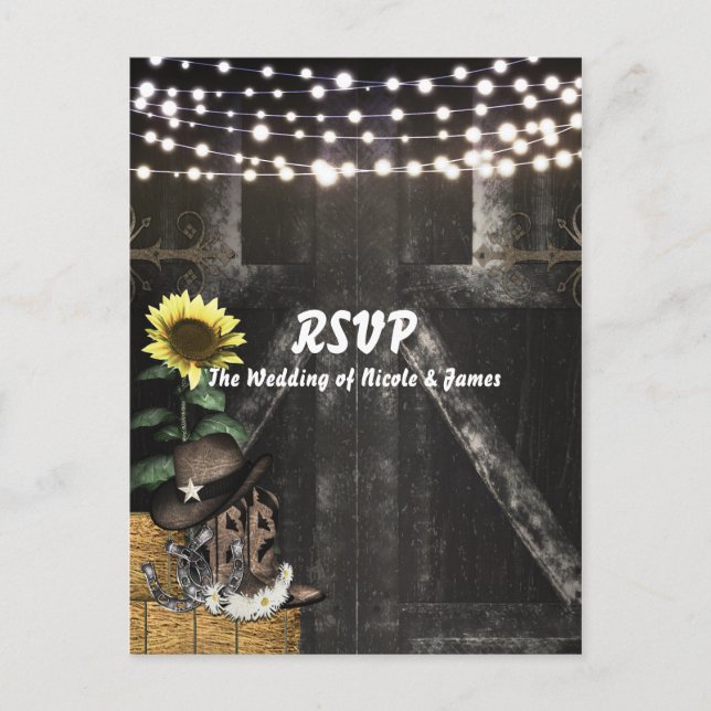 Country Western Rustic Barn Wedding RSVP Card (Front)