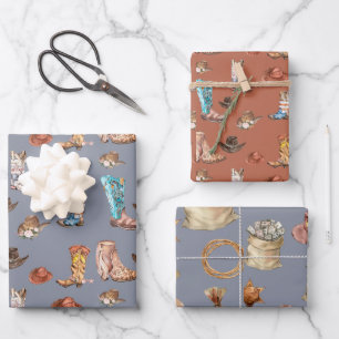 Country Western Rustic Wrapping Paper Set of 3