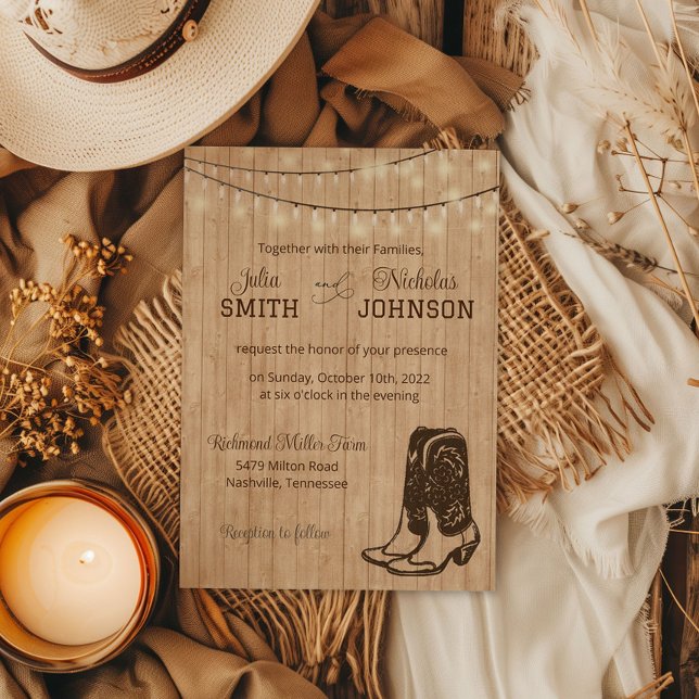 Country Western String Lights Wedding Invitation (Creator Uploaded)