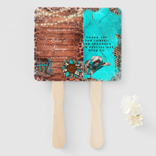 Country Western Turquoise Wood Wedding Hand Fan