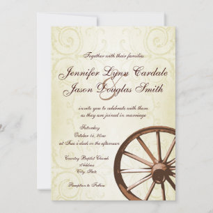 Country Western Wagon Wheel Wedding Invitation