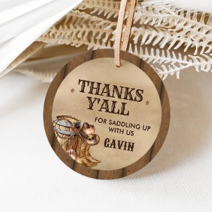 Country Western Wanted Cowboy Birthday Party Round Favour Tags