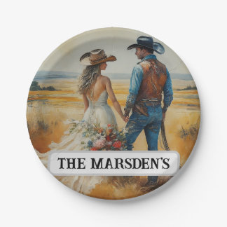Country Western Wedding Watercolor Paper Plate