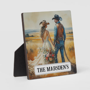 Country Western Wedding Watercolor Plaque