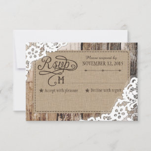 Country Western Wood Lace Rustic RSVP Card