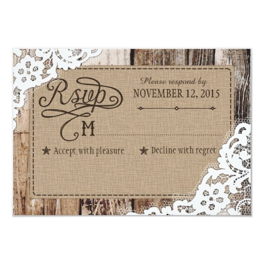 Country Western Wood Lace Rustic RSVP Card
