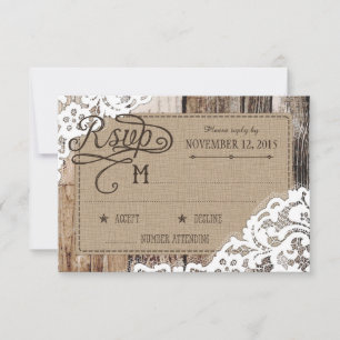 Country Western Wood Lace Rustic RSVP Card