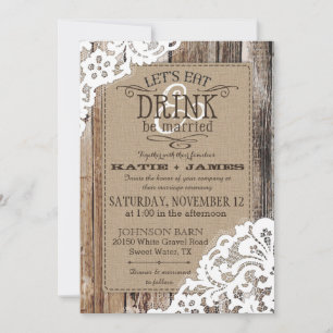 Country Western Wood Lace Rustic Wedding Invitation