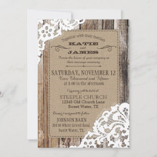 Country Western Wood Lace Rustic Wedding Invitation