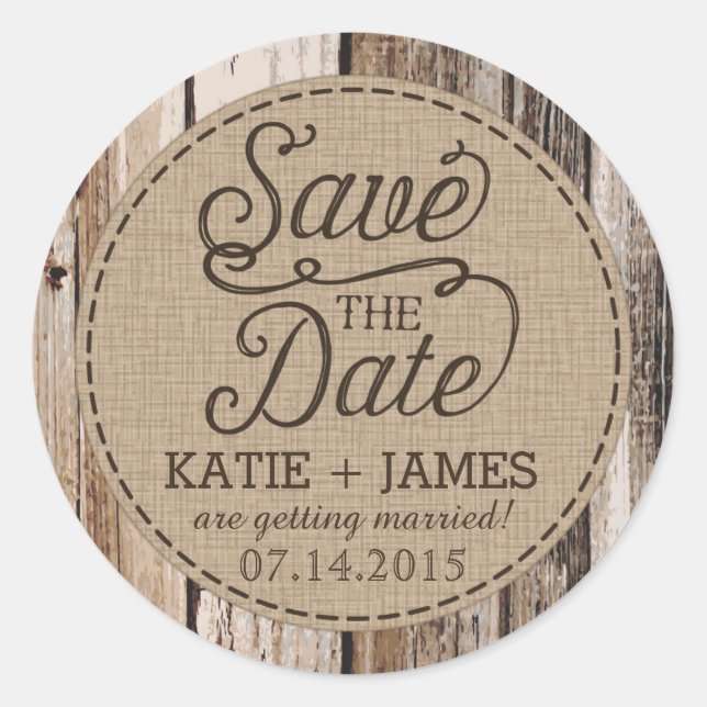 Country Western Wood Rustic Save the Date Label (Front)