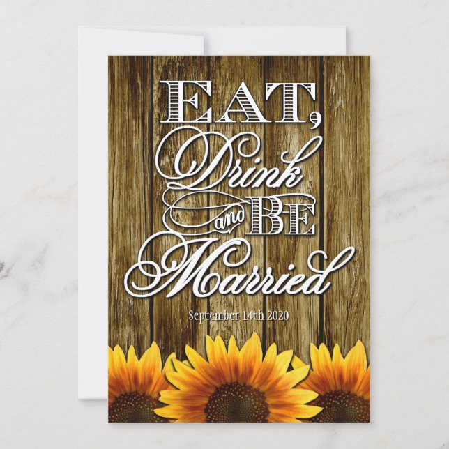 Country Western Wood Sunflower Wedding Invitations (Front)