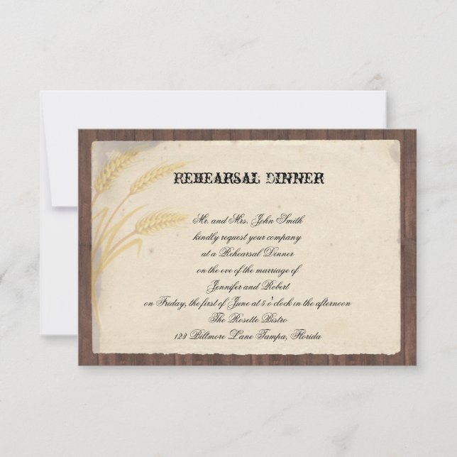 Country Wheat Grass Wedding Rehearsal Invitation (Front)